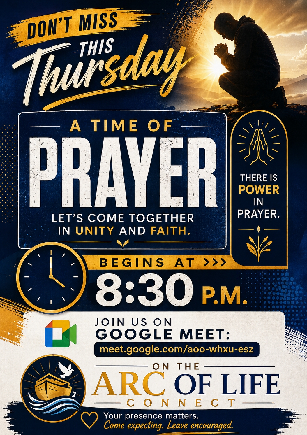 Tonight — A Time of Prayer on the ARC of Life Connect, begins at 8:30 PM